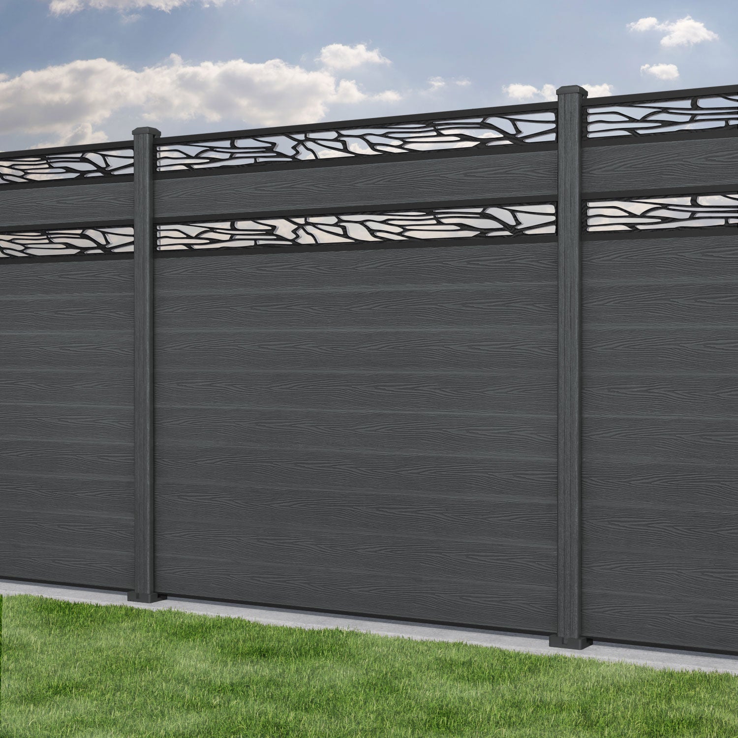 Classic Shatter Split Screen Fence Panel - Dark Grey - with our composite posts