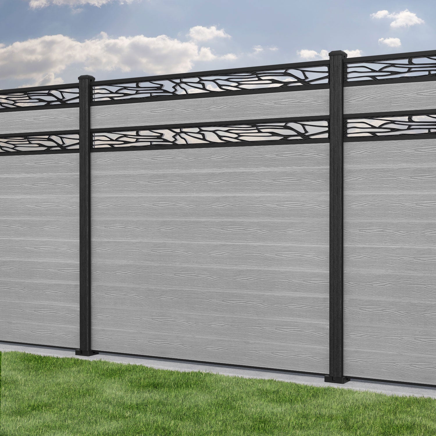 Classic Shatter Split Screen Fence Panel - Light Grey - with our composite posts