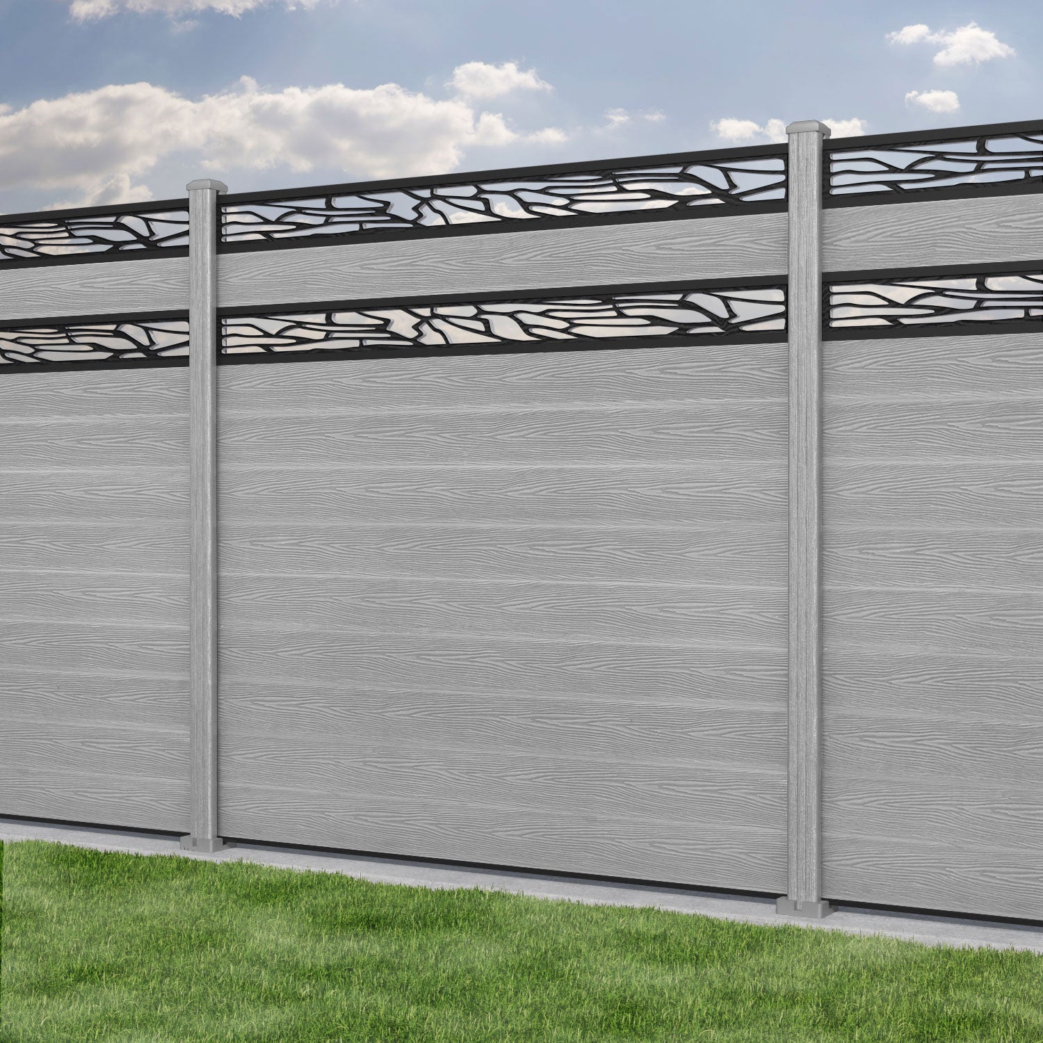 Classic Shatter Split Screen Fence Panel - Light Grey - with our composite posts