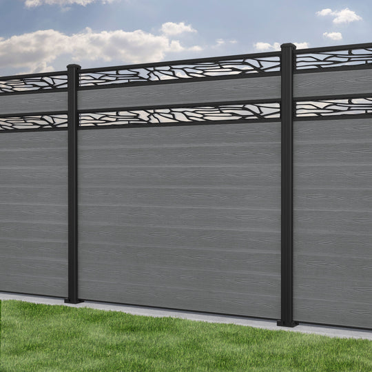 Classic Shatter Split Screen Fence Panel - Mid Grey - with our aluminium posts