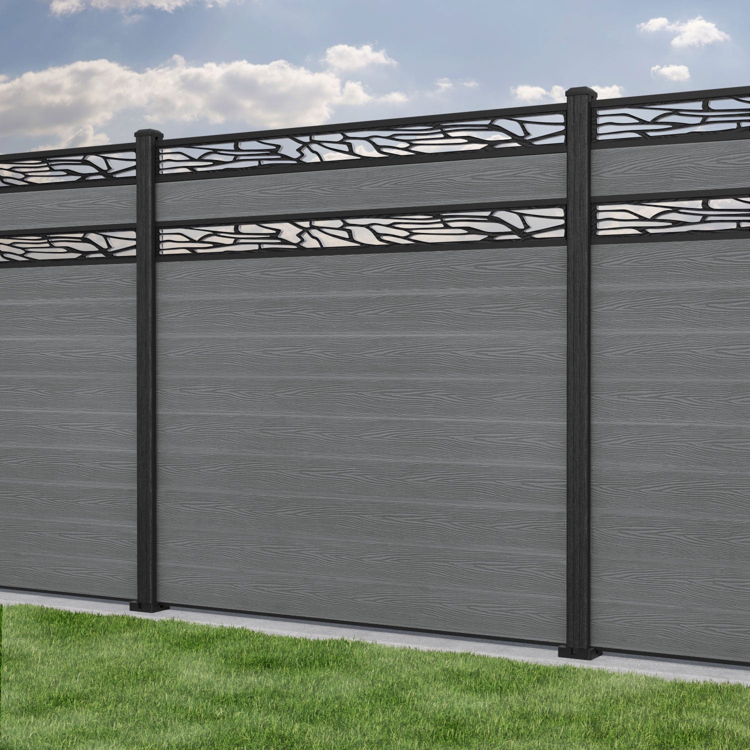 Classic Shatter Split Screen Fence Panel - Mid Grey - with our composite posts