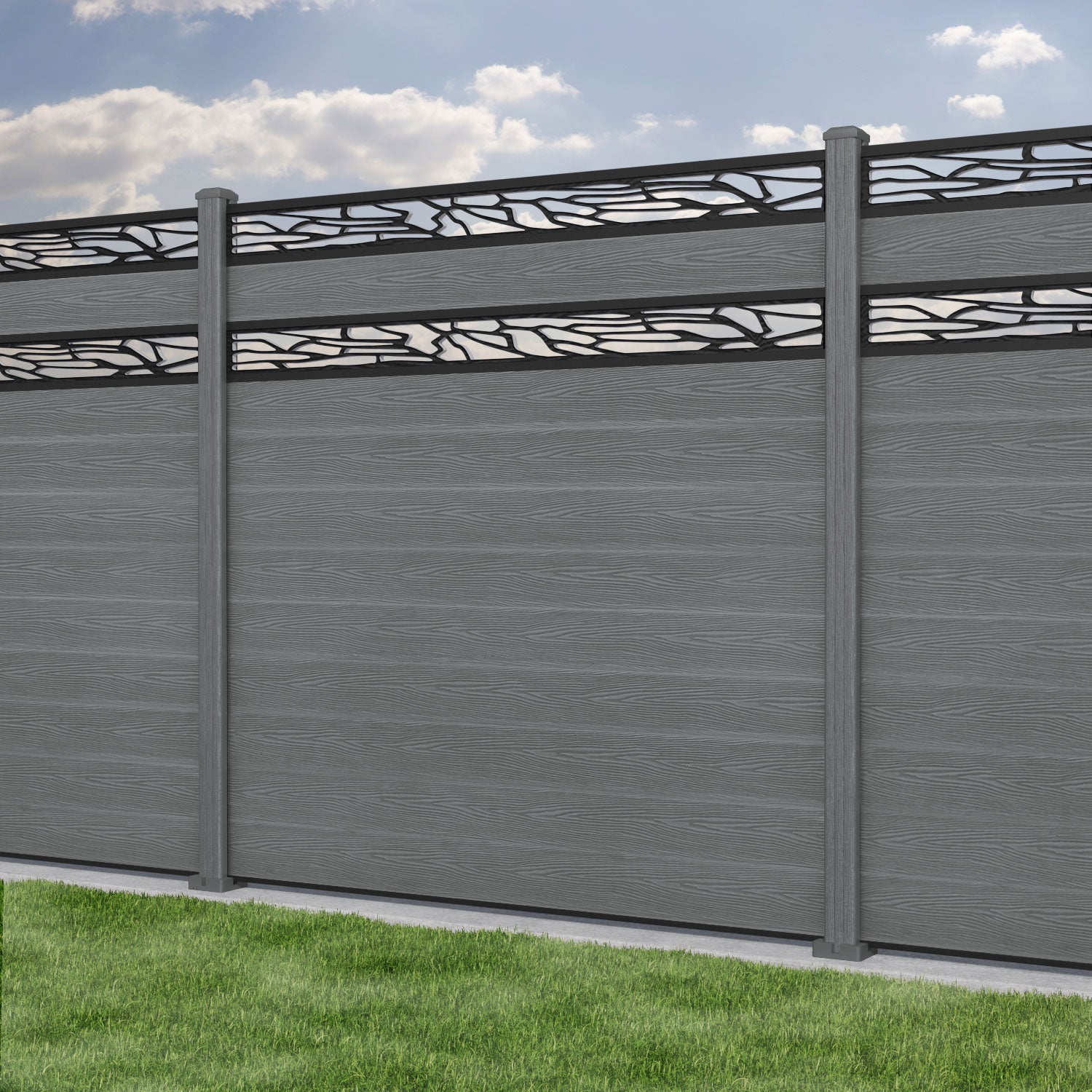 Classic Shatter Split Screen Fence Panel - Mid Grey - with our composite posts