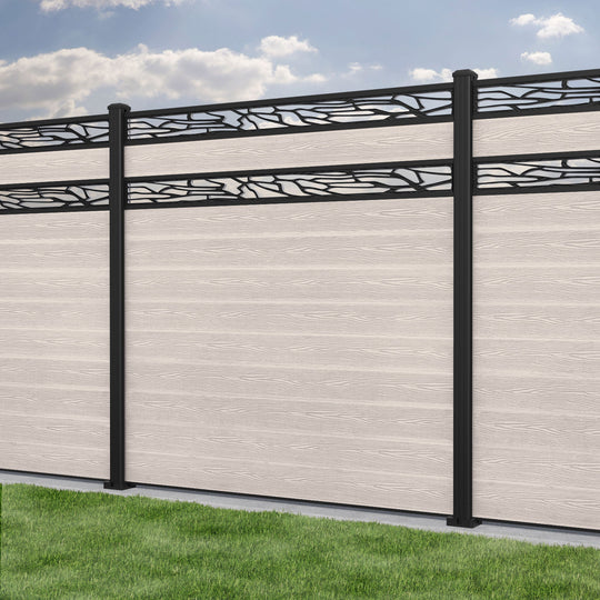 Classic Shatter Split Screen Fence Panel - Mid Stone - with our aluminium posts