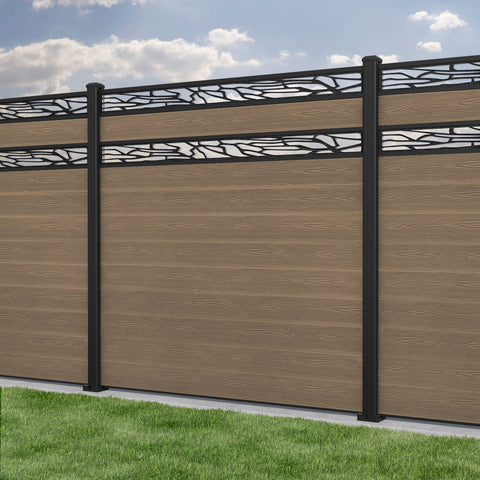 Classic Shatter Split Screen Fence Panel - Teak - with our aluminium posts