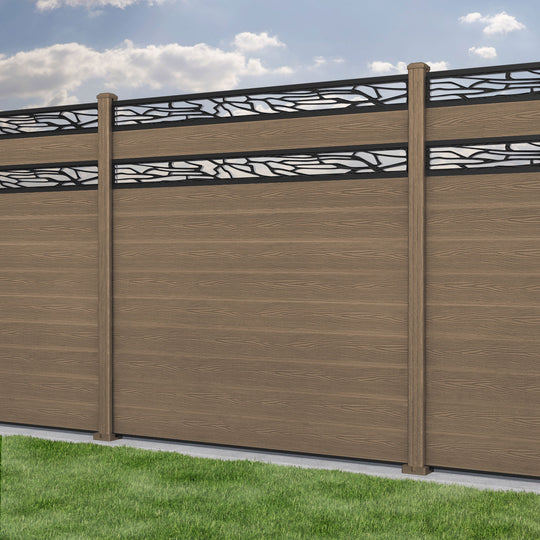 Classic Shatter Split Screen Fence Panel - Teak - with our composite posts