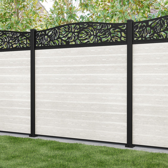 Classic Botanic Curved Top Fence Panel - Light Stone - with our aluminium posts