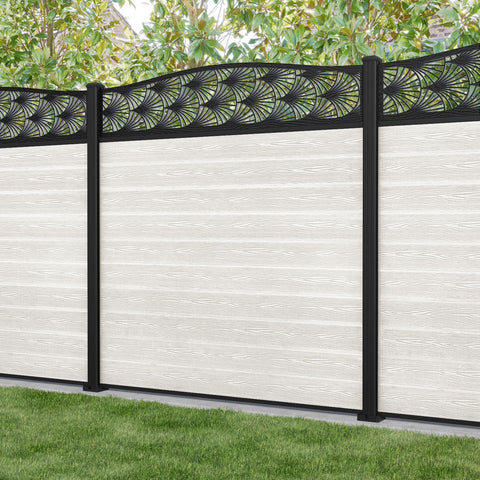 Classic Laurel Curved Top Fence Panel - Light Stone - with our aluminium posts