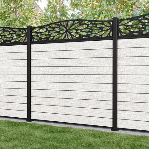 Fusion Blossom Curved Top Fence Panel - Light Stone - with our aluminium posts