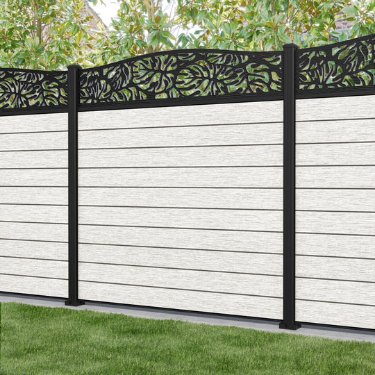Fusion Botanic Curved Top Fence Panel - Light Stone - with our aluminium posts