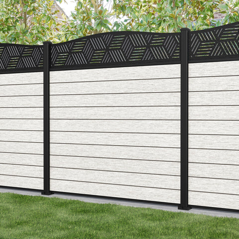Fusion Cubed Curved Top Fence Panel - Light Stone - with our aluminium posts