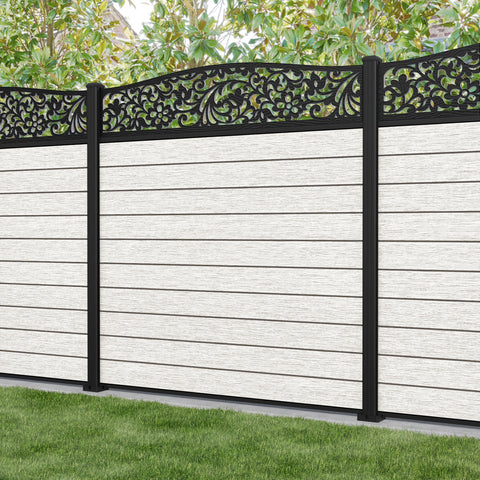 Fusion Eden Curved Top Fence Panel - Light Stone - with our aluminium posts