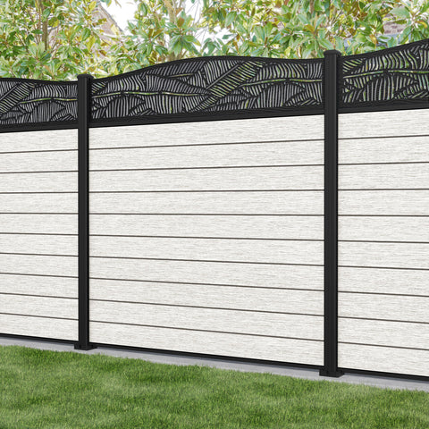 Fusion Feather Curved Top Fence Panel - Light Stone - with our aluminium posts