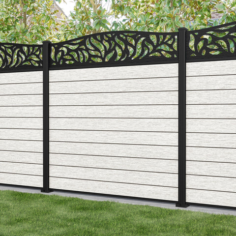 Fusion Plume Curved Top Fence Panel - Light Stone - with our aluminium posts