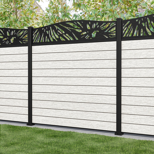 Fusion Poppy Curved Top Fence Panel - Light Stone - with our aluminium posts