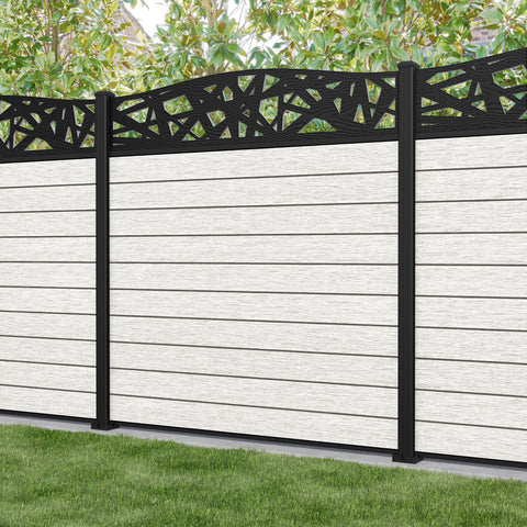 Fusion Prism Curved Top Fence Panel - Light Stone - with our aluminium posts