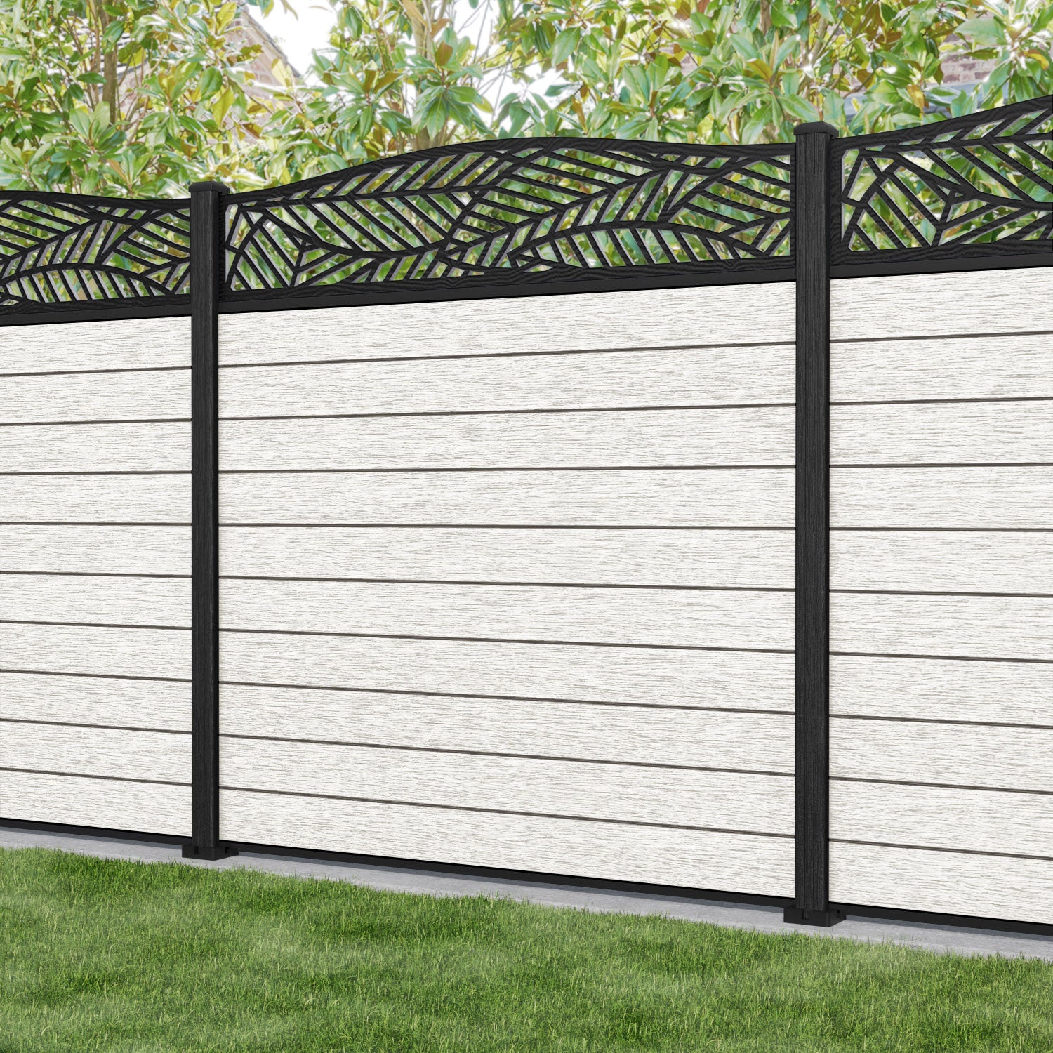 Fusion Habitat Curved Top Fence Panel - Light Stone - with our composite posts