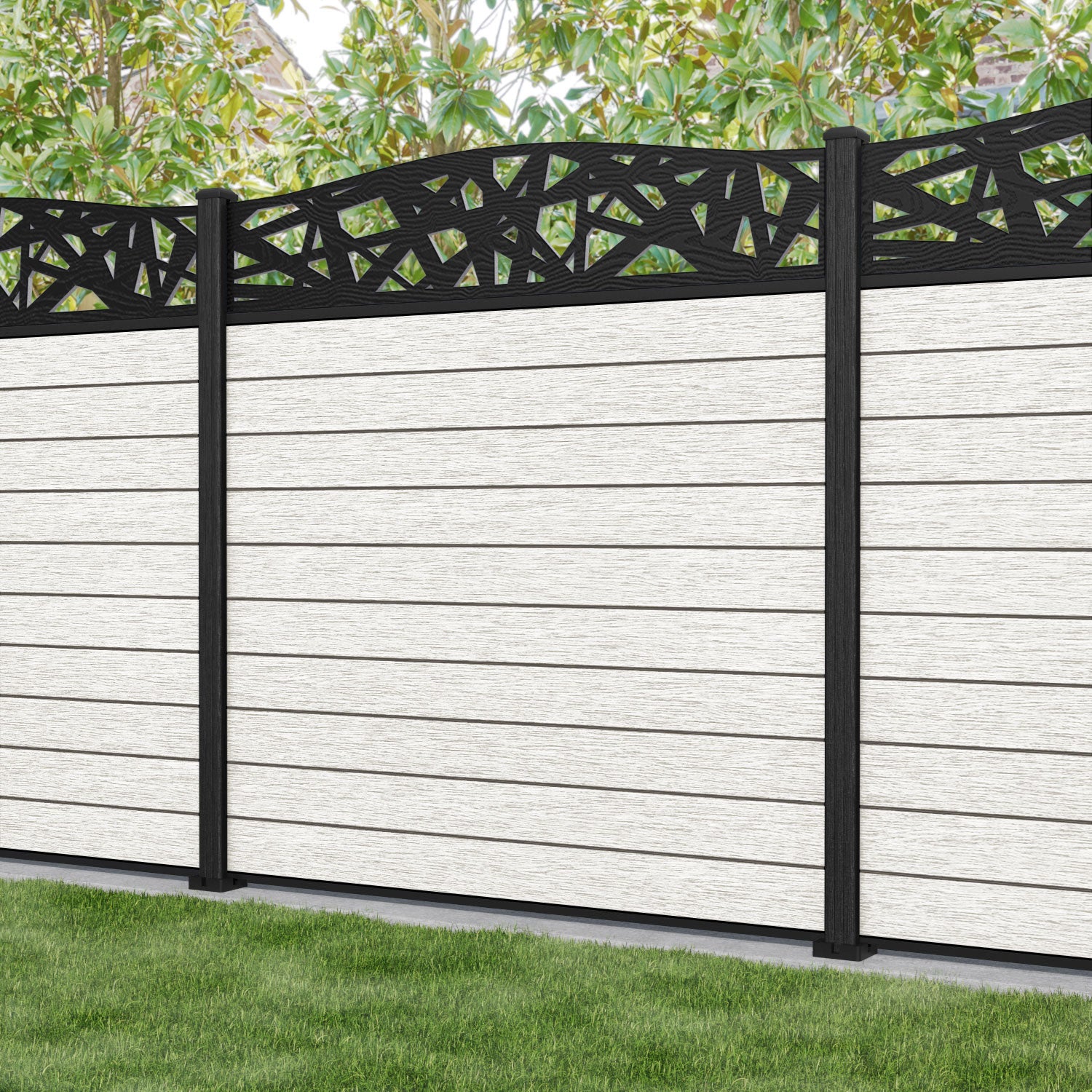 Fusion Prism Curved Top Fence Panel - Light Stone - with our composite posts