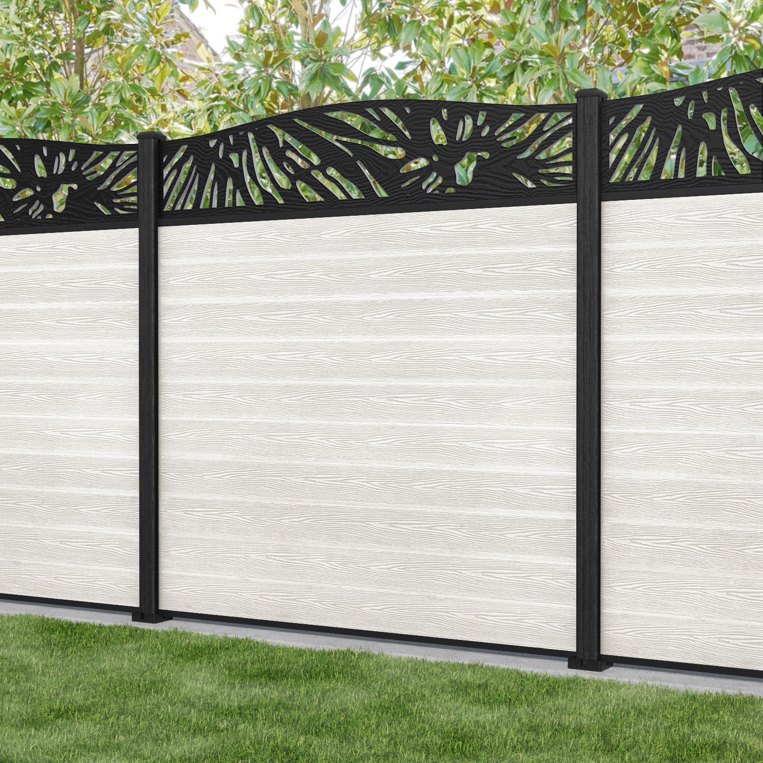 Classic Poppy Curved Top Fence Panel - Light Stone - with our composite posts