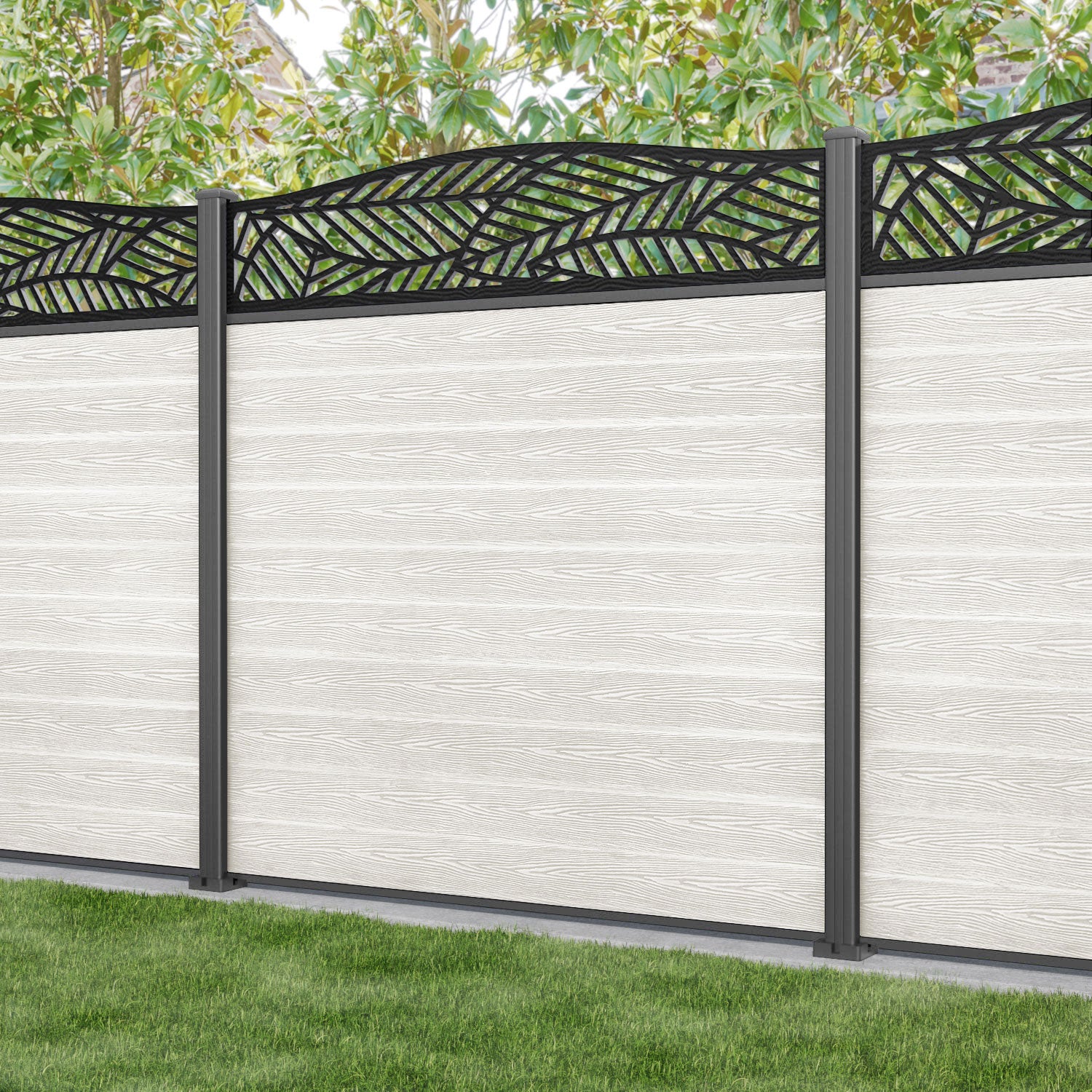 Classic Habitat Curved Top Fence Panel - Light Stone - with our aluminium posts