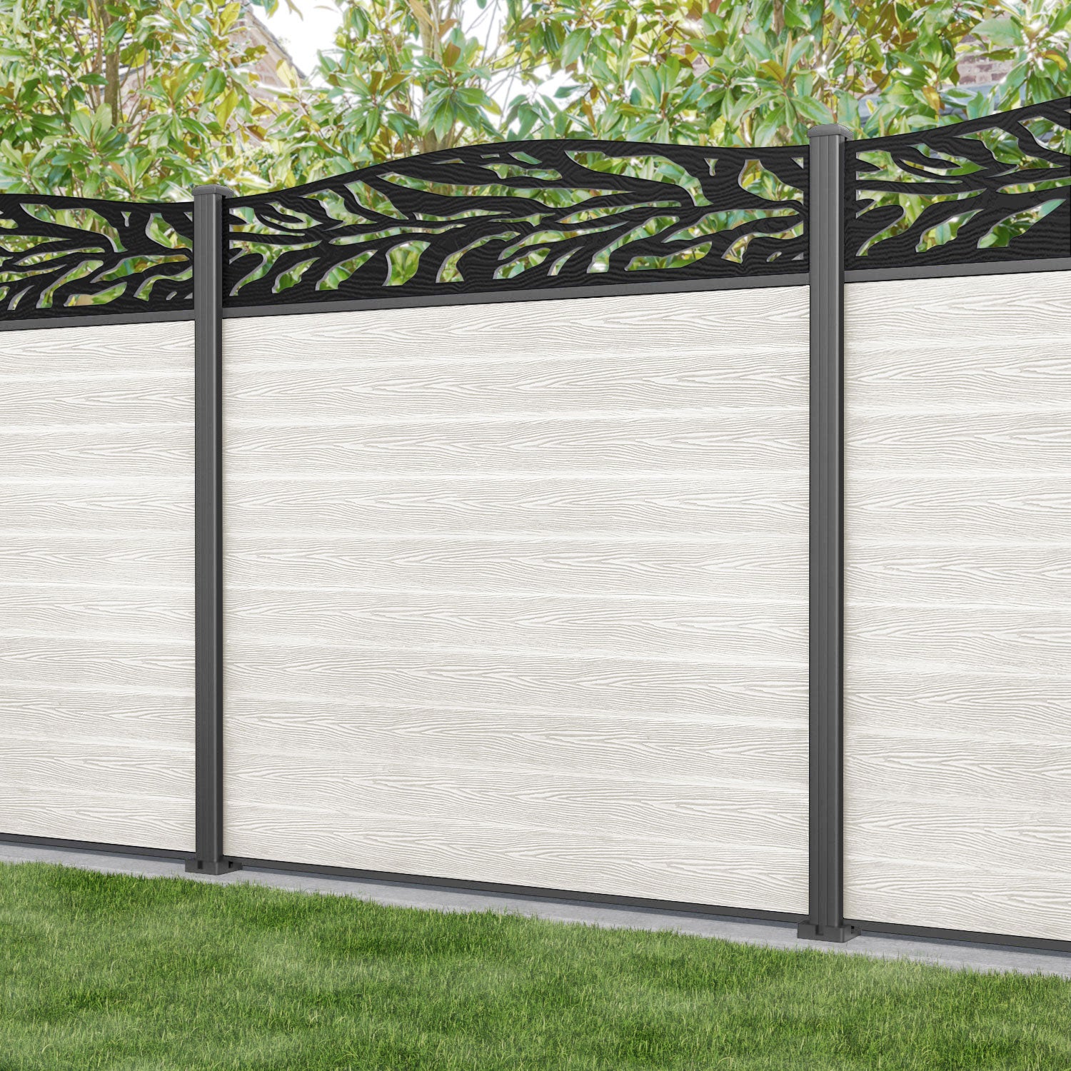 Classic Malawi Curved Top Fence Panel - Light Stone - with our aluminium posts