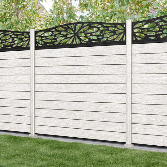 Fusion Blossom Curved Top Fence Panel - Light Stone - with our composite posts
