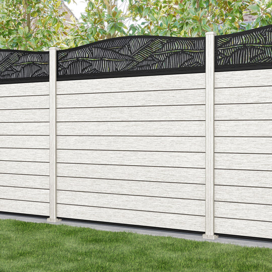 Fusion Feather Curved Top Fence Panel - Light Stone - with our composite posts