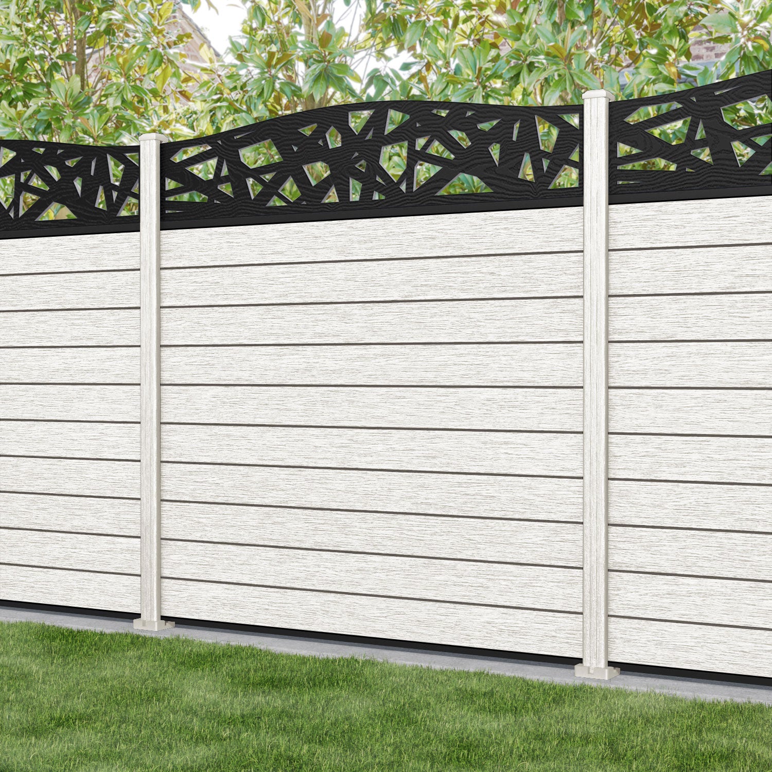 Fusion Prism Curved Top Fence Panel - Light Stone - with our composite posts
