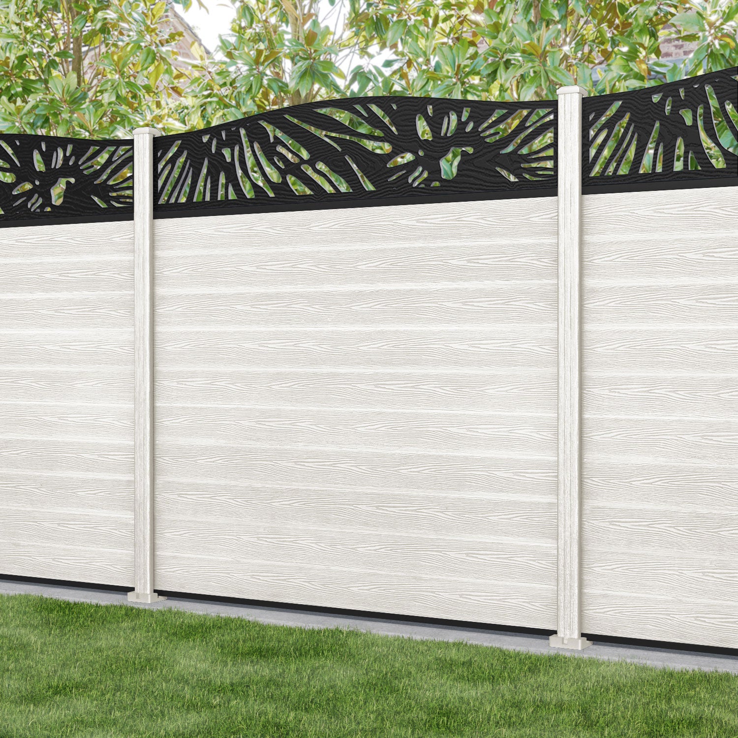 Classic Poppy Curved Top Fence Panel - Light Stone - with our composite posts