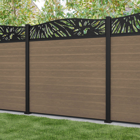 Classic Poppy Curved Top Fence Panel - Teak - with our aluminium posts