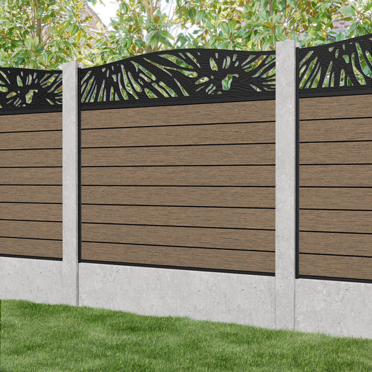 Fusion Poppy Curved Top Fence Panel - Teak - for existing concrete posts