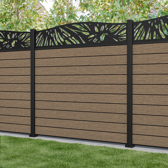 Fusion Poppy Curved Top Fence Panel - Teak - with our aluminium posts