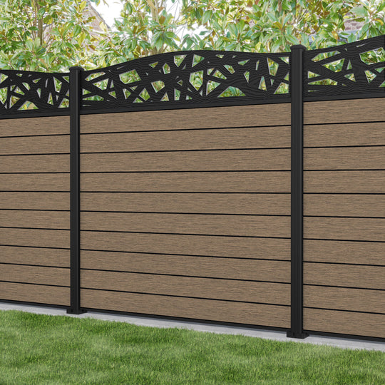 Fusion Prism Curved Top Fence Panel - Teak - with our aluminium posts