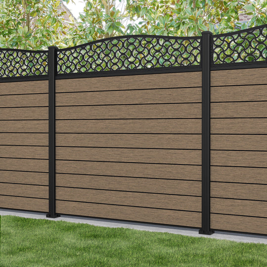 Fusion Vida Curved Top Fence Panel - Teak - with our aluminium posts