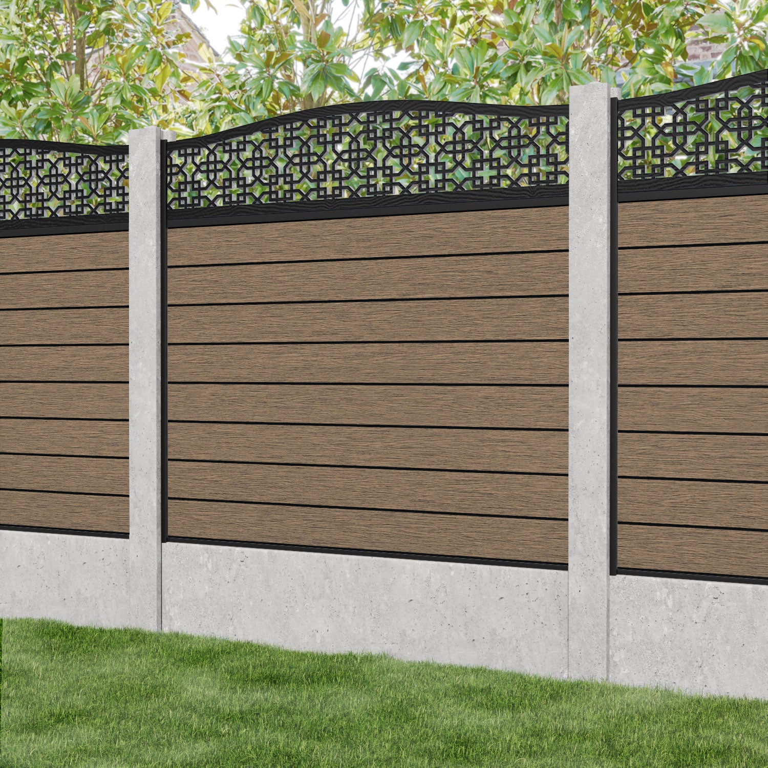 Fusion Zaria Curved Top Fence Panel - Teak - for existing concrete posts