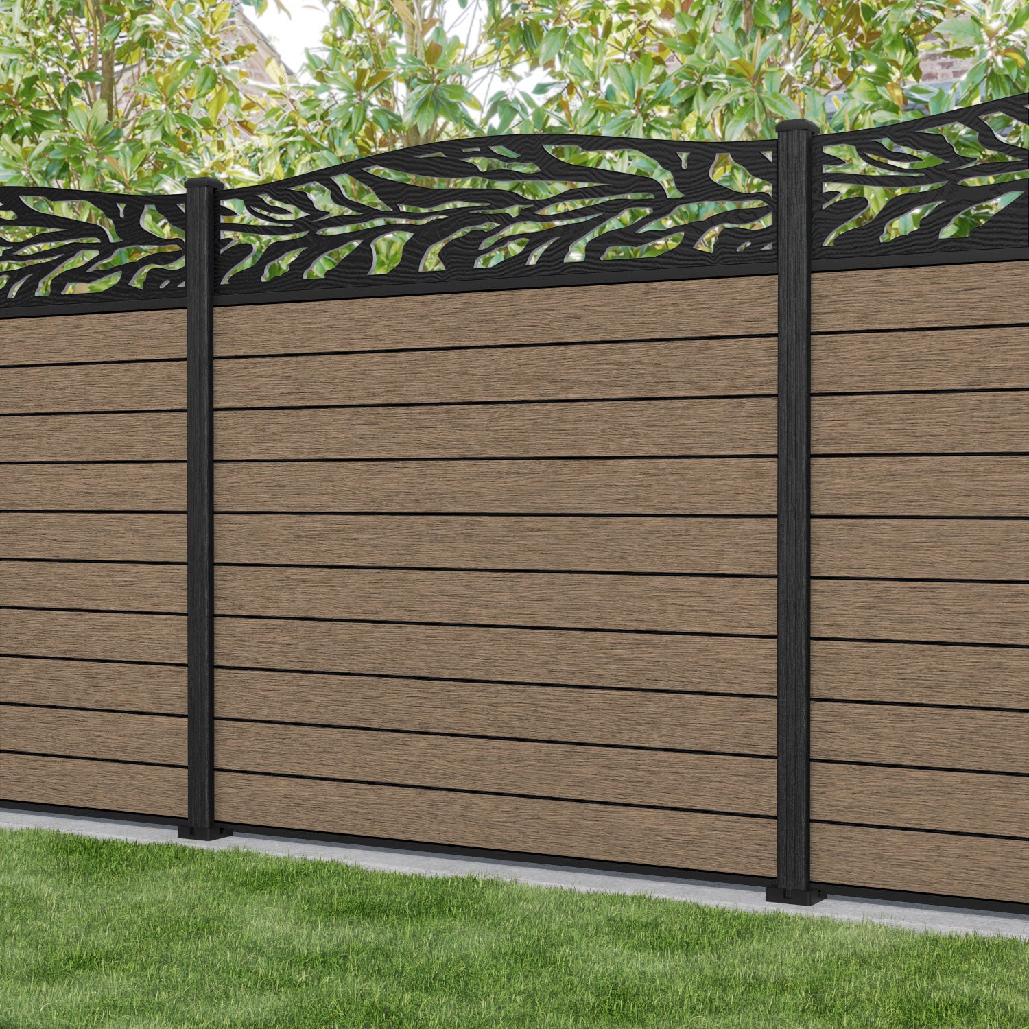 Fusion Malawi Curved Top Fence Panel - Teak - with our composite posts