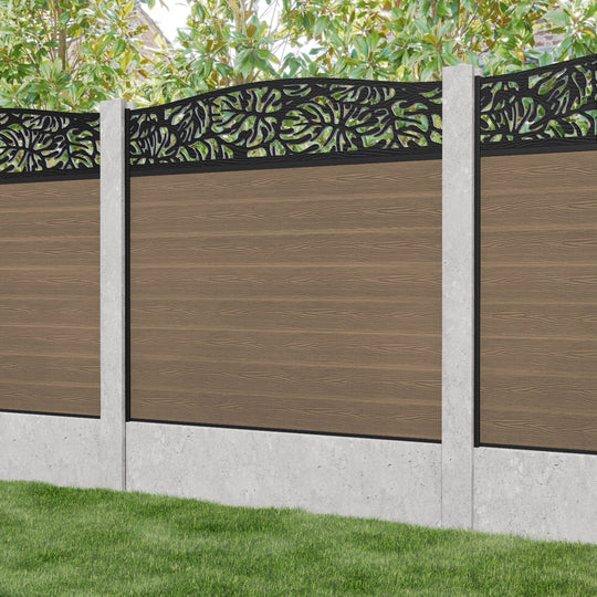 Classic Botanic Curved Top Fence Panel - Teak - for existing concrete posts