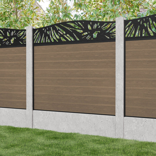 Classic Poppy Curved Top Fence Panel - Teak - for existing concrete posts