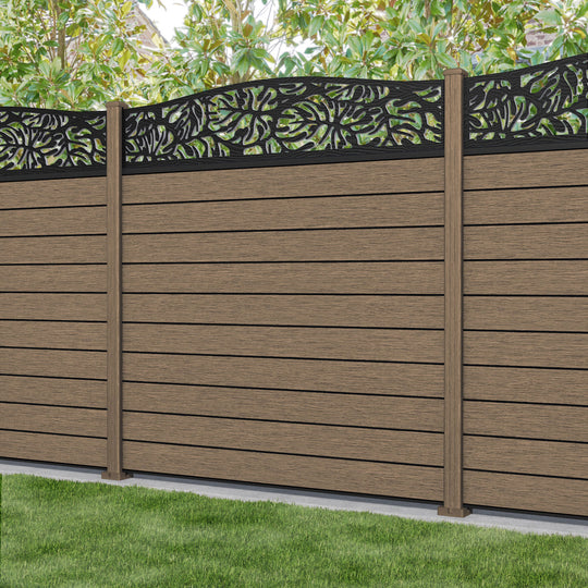Fusion Botanic Curved Top Fence Panel - Teak - with our composite posts