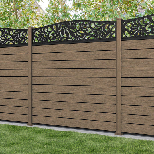 Fusion Heritage Curved Top Fence Panel - Teak - with our composite posts