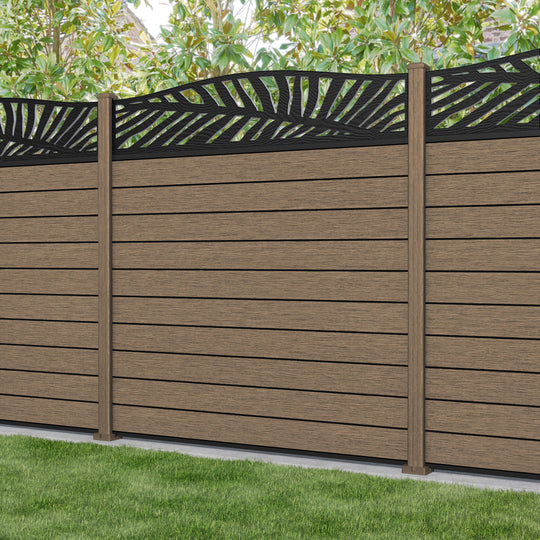 Fusion Palm Curved Top Fence Panel - Teak - with our composite posts