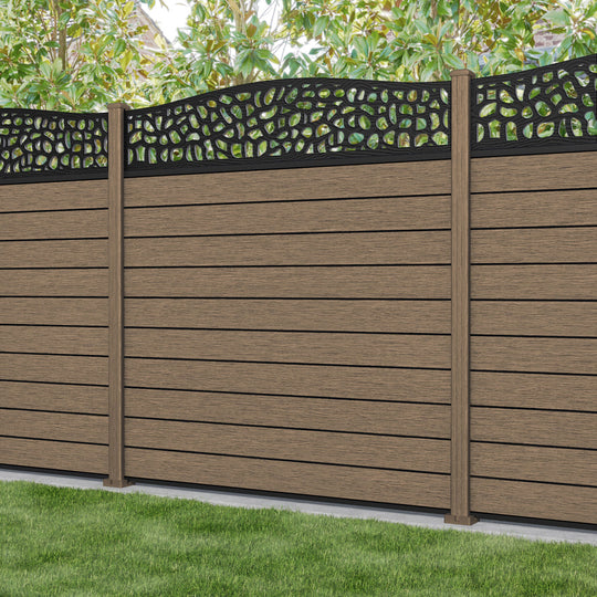 Fusion Pebble Curved Top Fence Panel - Teak - with our composite posts