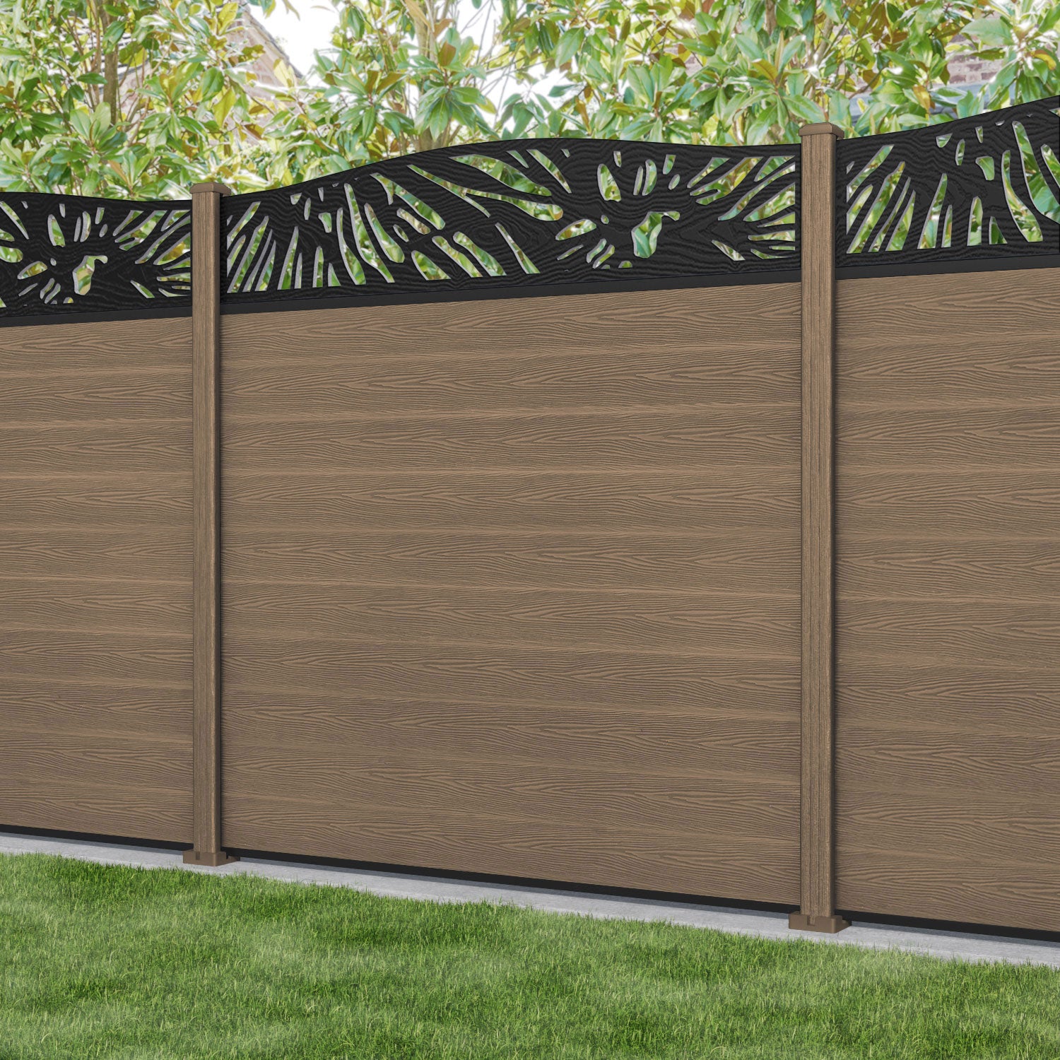Classic Poppy Curved Top Fence Panel - Teak - with our composite posts