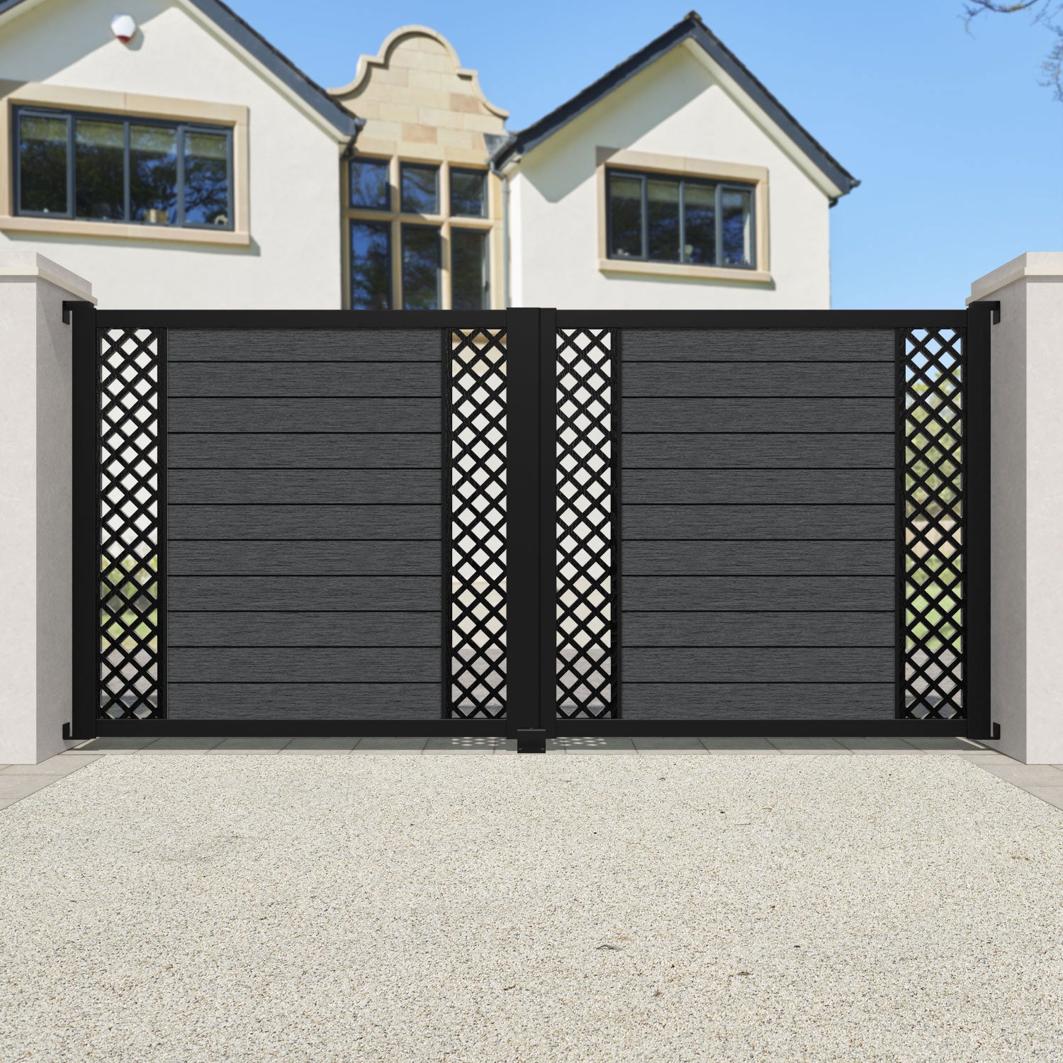 Fusion Hive Straight Top Driveway Gate - Dark Grey - Middle & End Screen