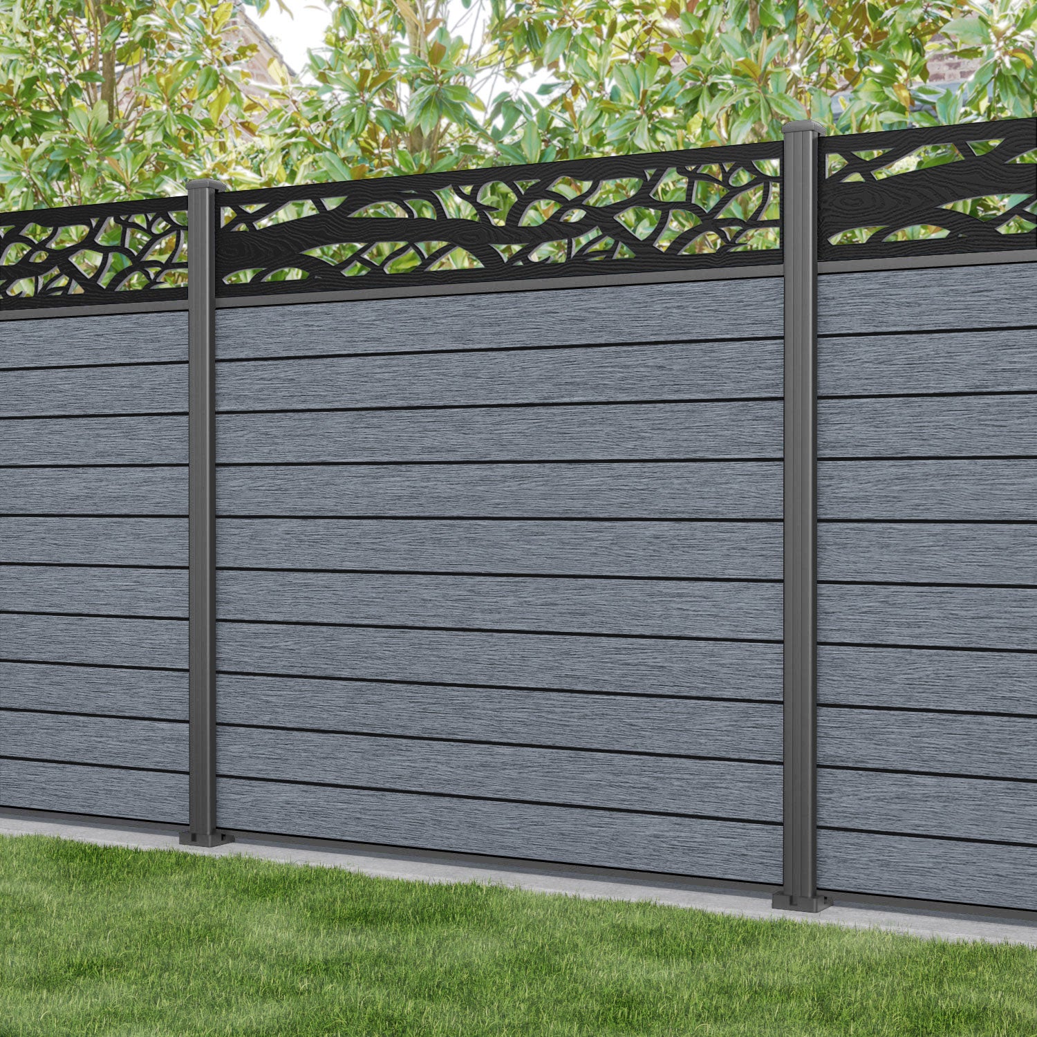 Fusion Twilight Fence Panel - Anthracite - with our aluminium posts