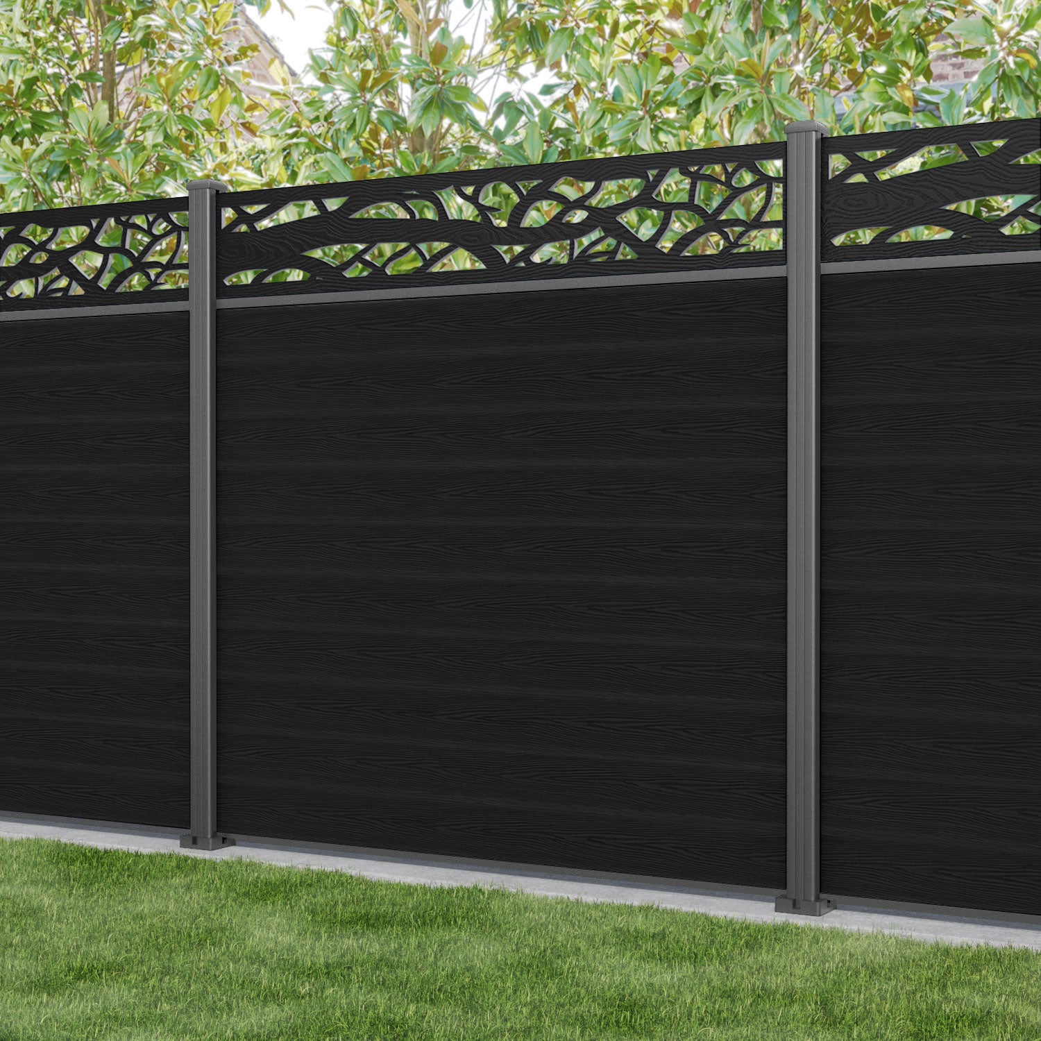 Classic Twilight Fence Panel - Black - with our aluminium posts