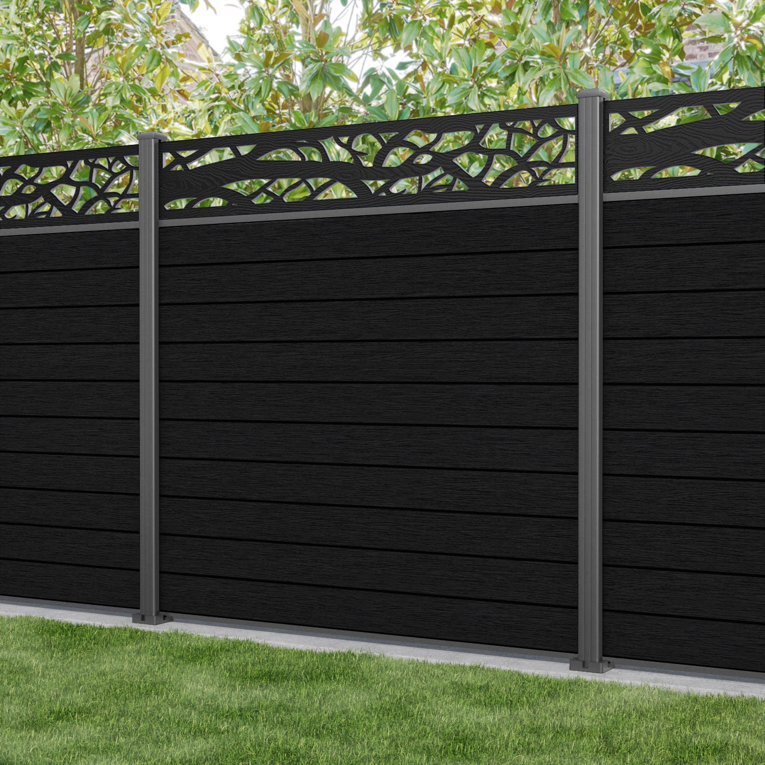 Fusion Twilight Fence Panel - Black - with our aluminium posts