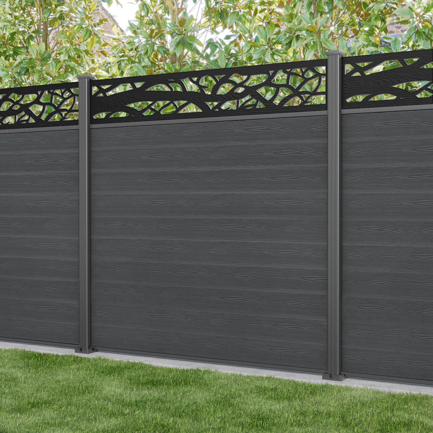 Classic Twilight Fence Panel - Dark Grey - with our aluminium posts