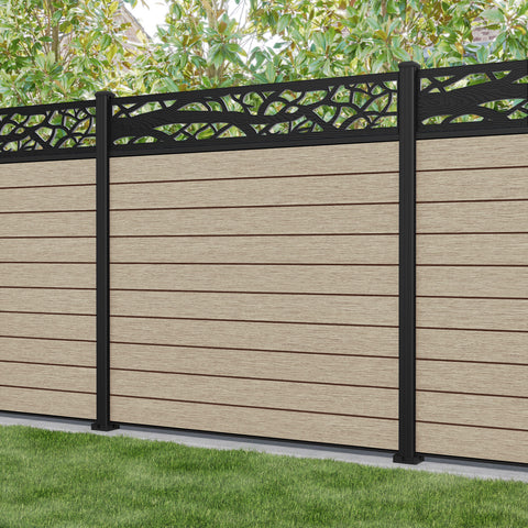 Fusion Twilight Fence Panel - Light Oak - with our aluminium posts