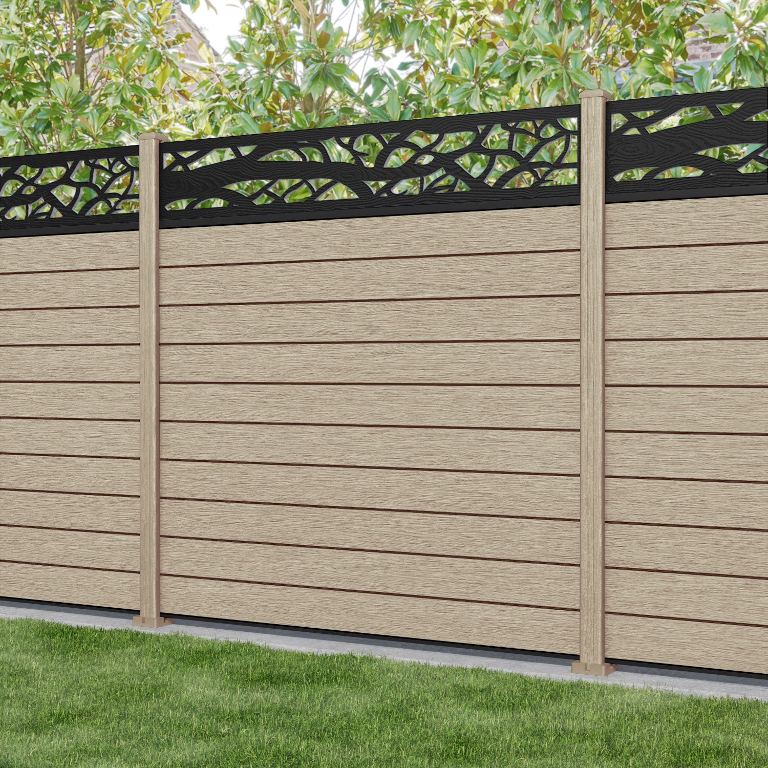 Fusion Twilight Fence Panel - Light Oak - with our composite posts
