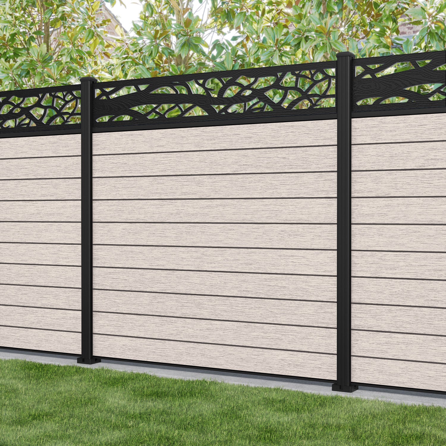 Fusion Twilight Fence Panel - Mid Stone - with our aluminium posts